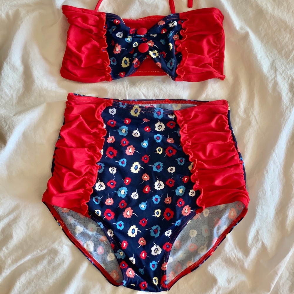 🌷High Waisted 2 piece swimming suit floral bikini